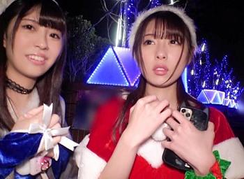 無許可中出し（怒）イルミをバックに撮影を楽しむサンタコスの女性「かすみさん」にネット番組と偽りホテルに誘い込む！