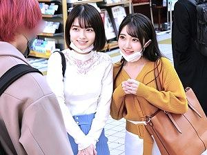 【素人ナンパ】「すごい//いっぱい出てる//」2人でDT君を逆ナンGET！生セックスで中出しされるスレンダー女子大生！