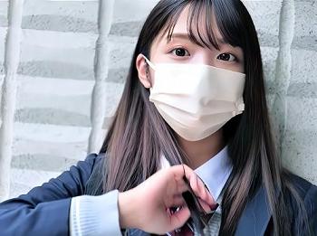 【パパ活ギャル】おじさんじゃん…若い人がいい!!無表情でフェラ手コキるマスクJK美少女に罰として中出し膣内射精してみた