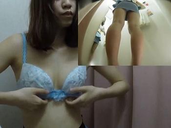 【盗撮】美乳丸出し着替え映像！試着室に仕掛けられたカメラで収録された美少女の一部終始！