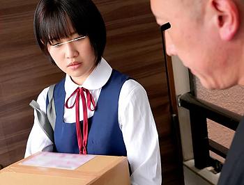 【女子校生レイプ】「お届けものデース！」制服姿のスレンダーエロロリJKが自宅とコインランドリーで痴漢されて強制フェラ