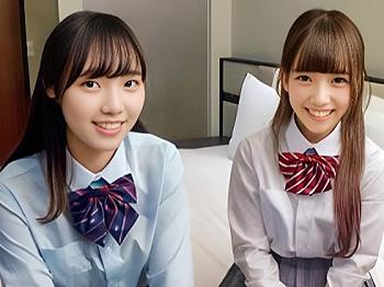 【素人ナンパ】学校から帰宅中のロリ女子高生2人が『痴漢体験で声我慢』ゲーム挑戦！羞恥発情で失禁イキする3P連続射精SEX