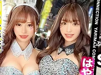 【バニーコスプレ】バニーコスプレぐぅシコ美人のヤリマンコンビがエロハメ！痴女りWフェラ！軽レズ変態パーティ！